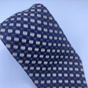 Ike Behar Checkered Navy and Gold Tie